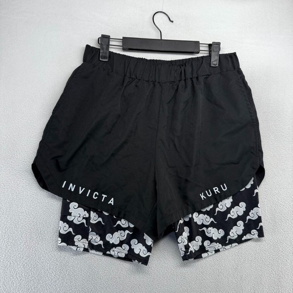 Invicta kuru Shorts Mens medium Black White Clouds Lifting Anime Gym Lined Liner